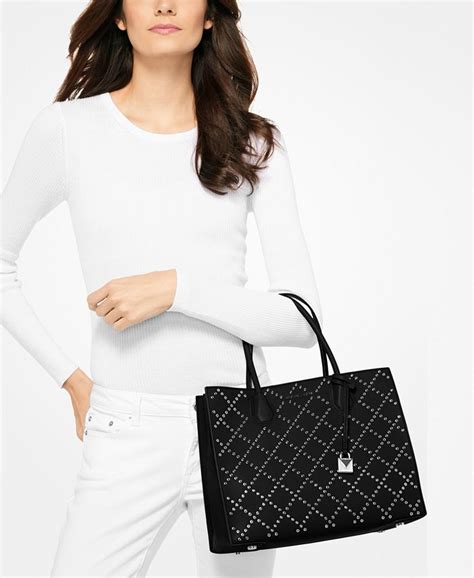 michael kors mercer stud & grommet large convertible tote damson